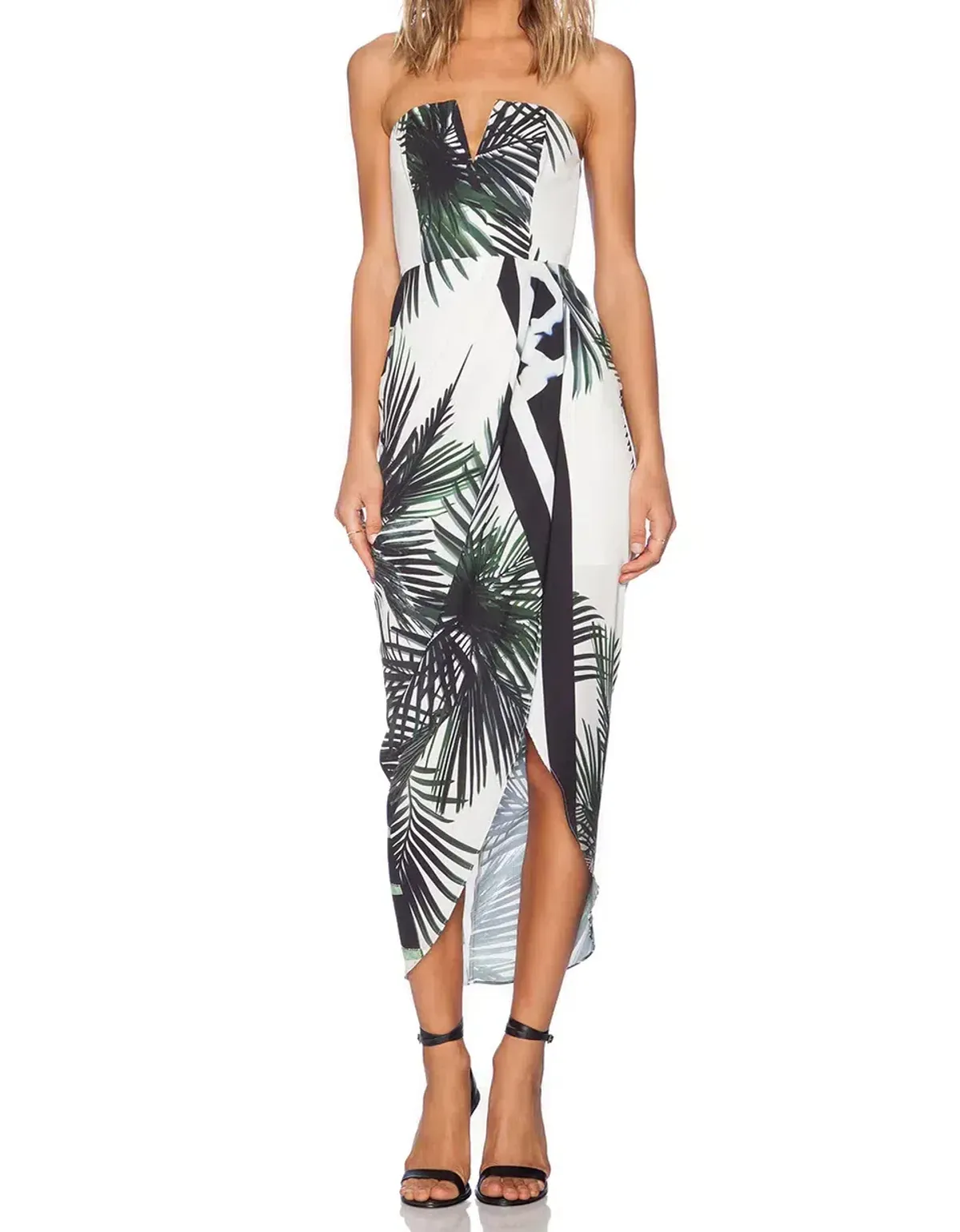 Shona Joy Strapless Bustier Draped Wrap Dress The Savage Print Size 8 - Image 1