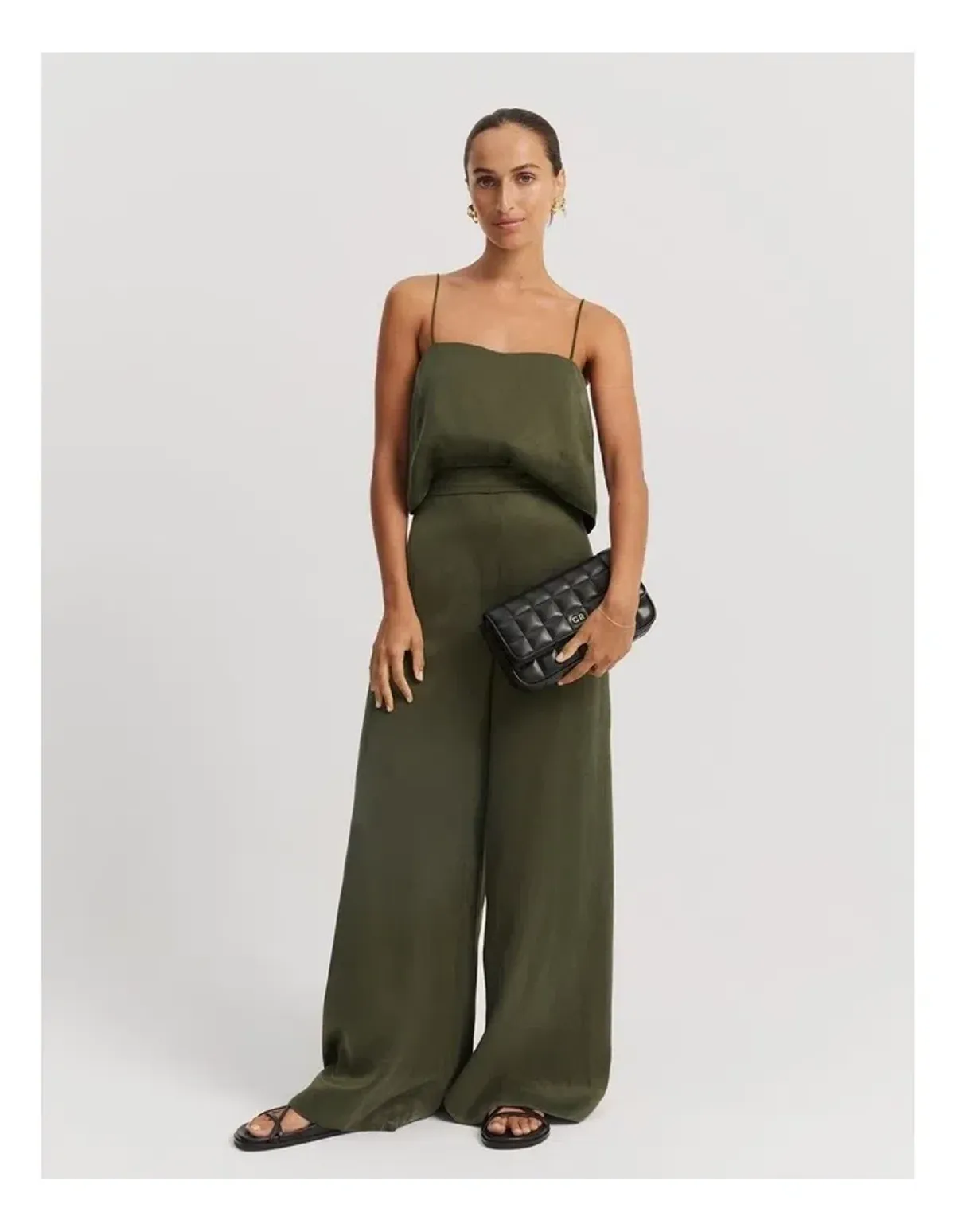 Country Road Fluid Cami and Fluid Palazzo Pant in Dark Olive Size AU 10 - Image 1