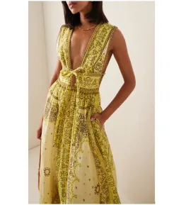 Zimmermann Matchmaker Bow Long Dress Yellow Bandana Print Size 0P / AU 6 for rent on The Volte - image 7