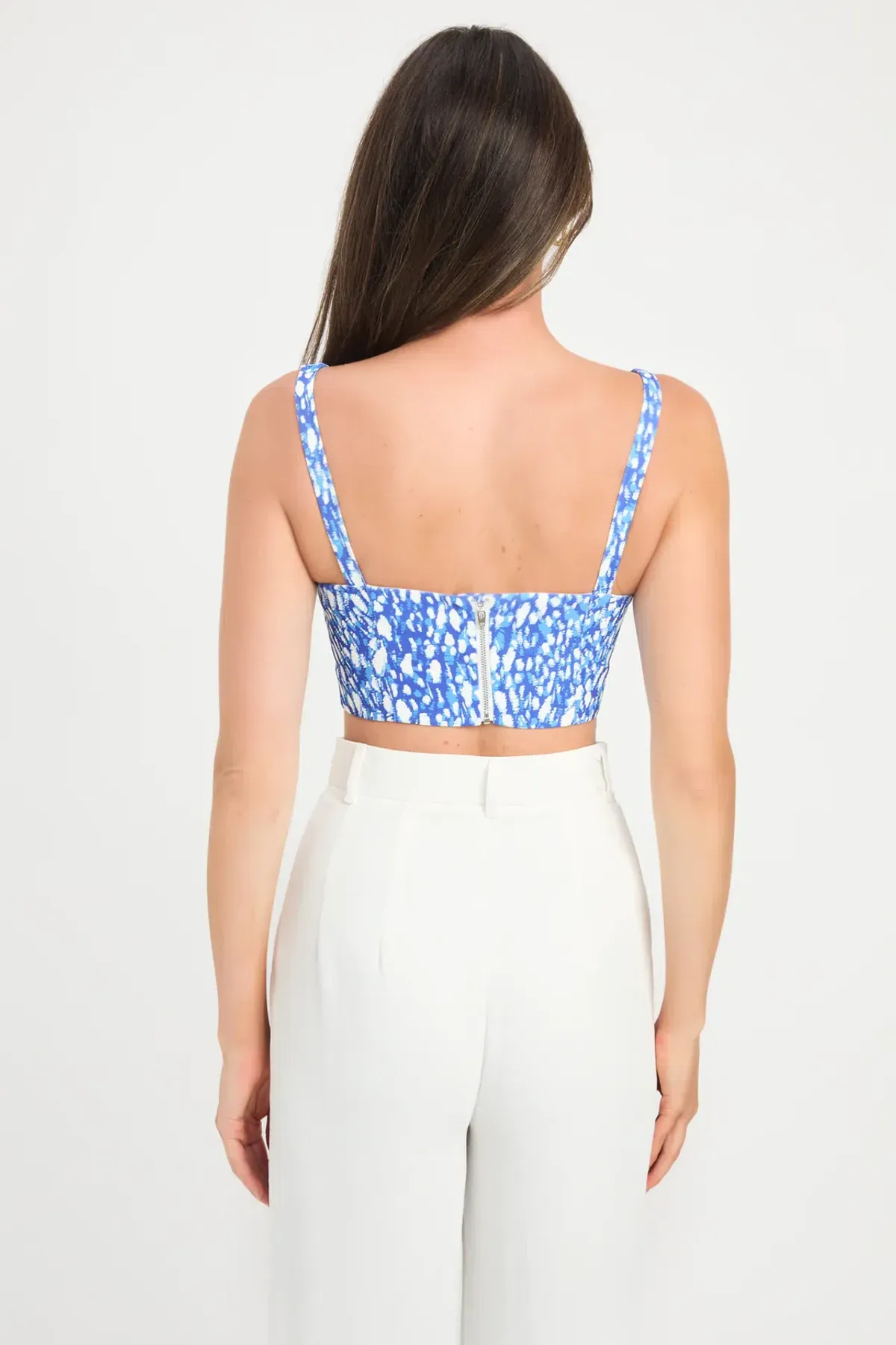 Kookai Esme Crop Top Blue Print Size 38/ AU 10  - Image 2