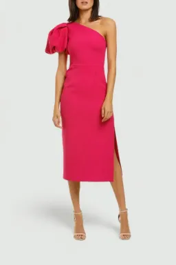 Rebecca Vallance Natalia One Sleeve Midi Dress in Magenta Size 6 for rent on The Volte - image 1