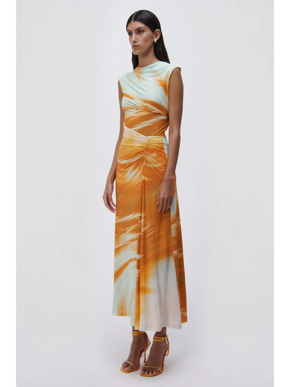 Jonathan Simkhai Acacia Marble Print Maxi Dress Multi Size AU 10 - Image 4