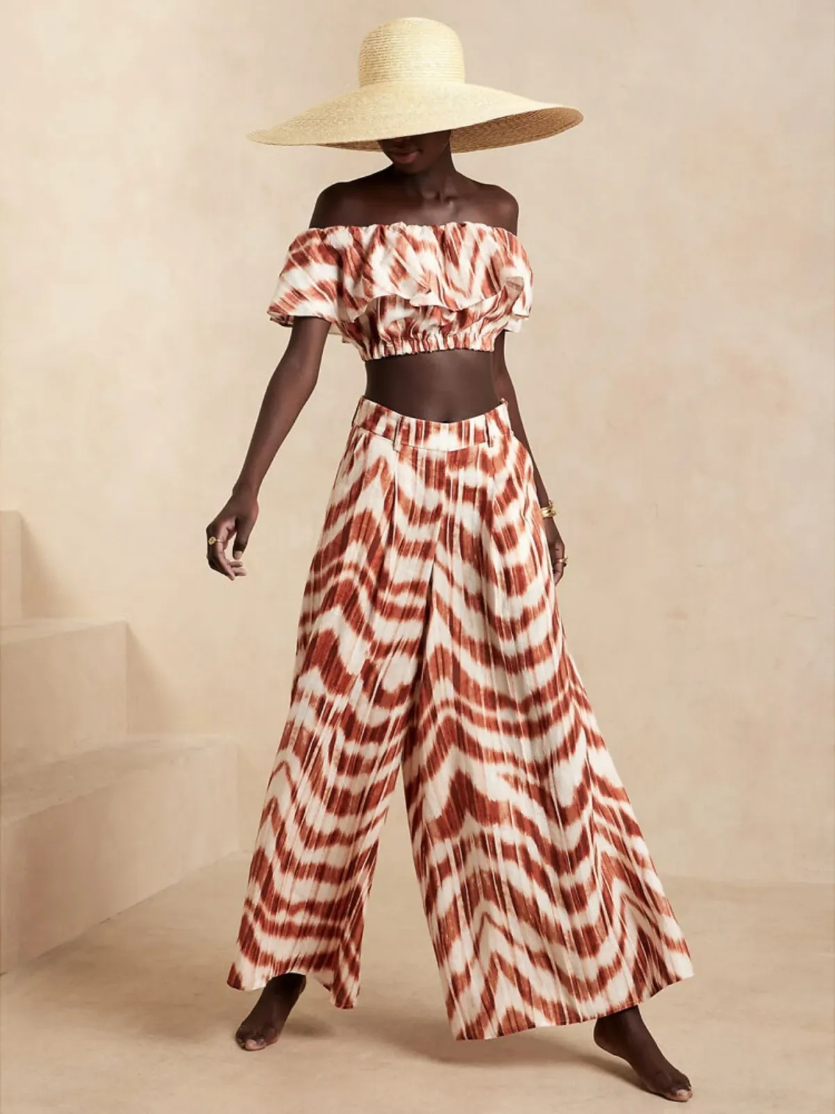 Banana Republic Meridian Linen Top and Pant Set Zebra Print Size AU 10 - Image 1