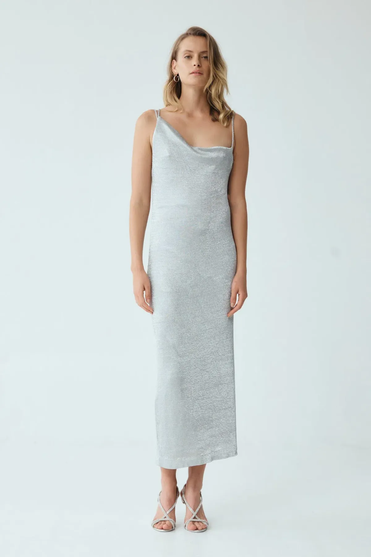 Third Form Heavy Metal Knit Cowl Slip Dress in Silver Size XS / AU 6 - Image 1