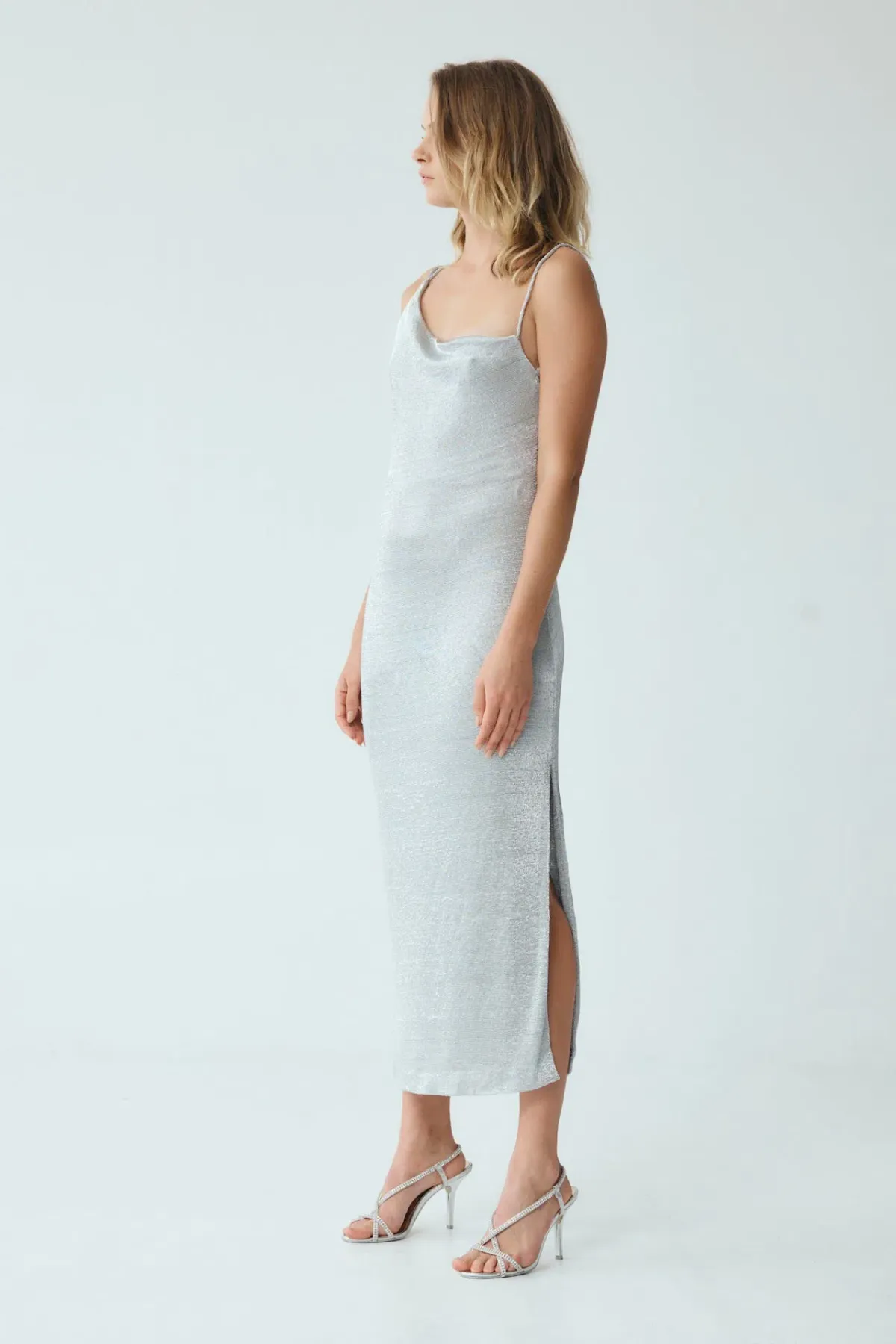 Third Form Heavy Metal Knit Cowl Slip Dress in Silver Size XS / AU 6 - Image 4