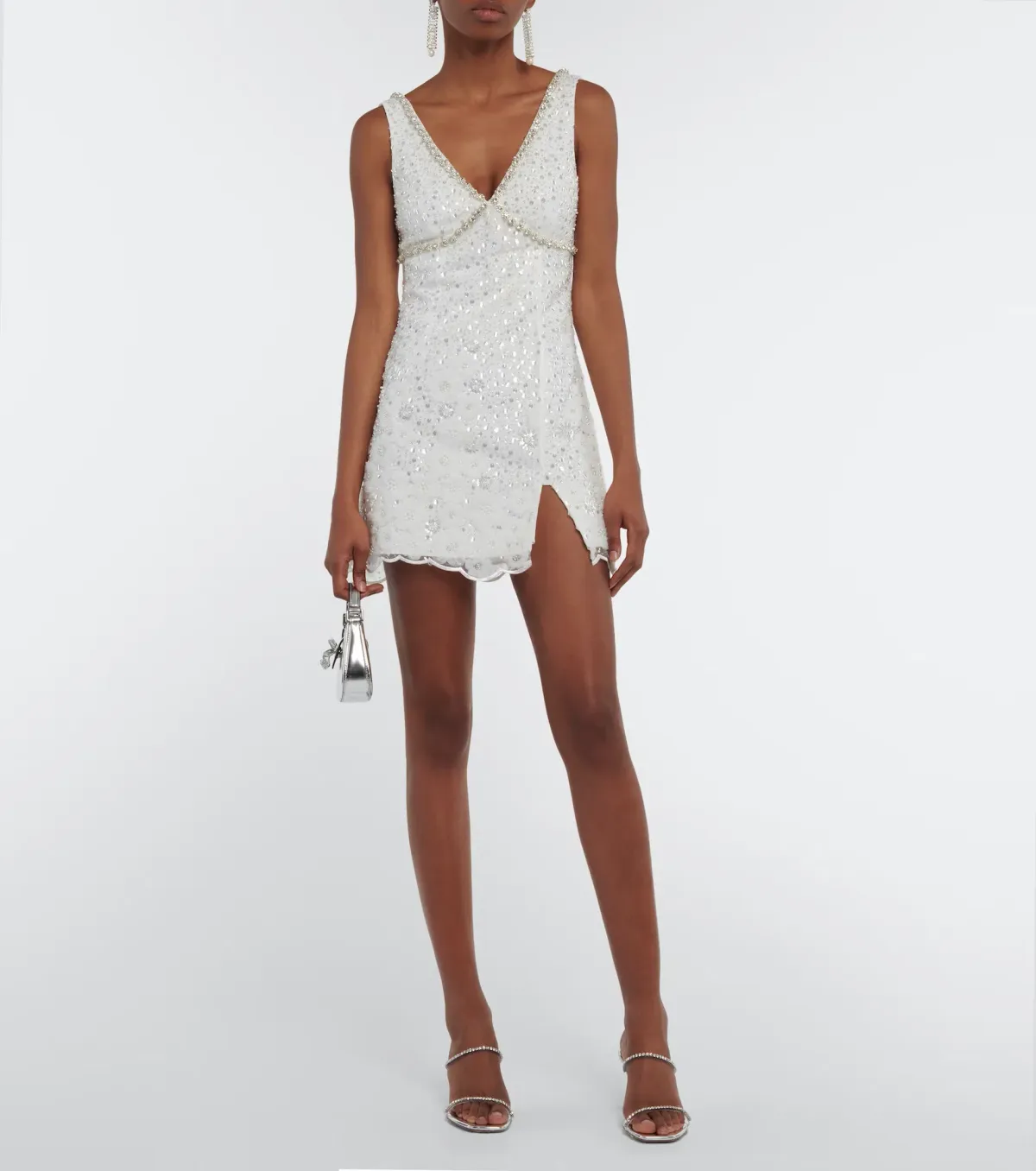 Self Portrait Crystal Embellished Mini Dress White Size 8 - Image 1
