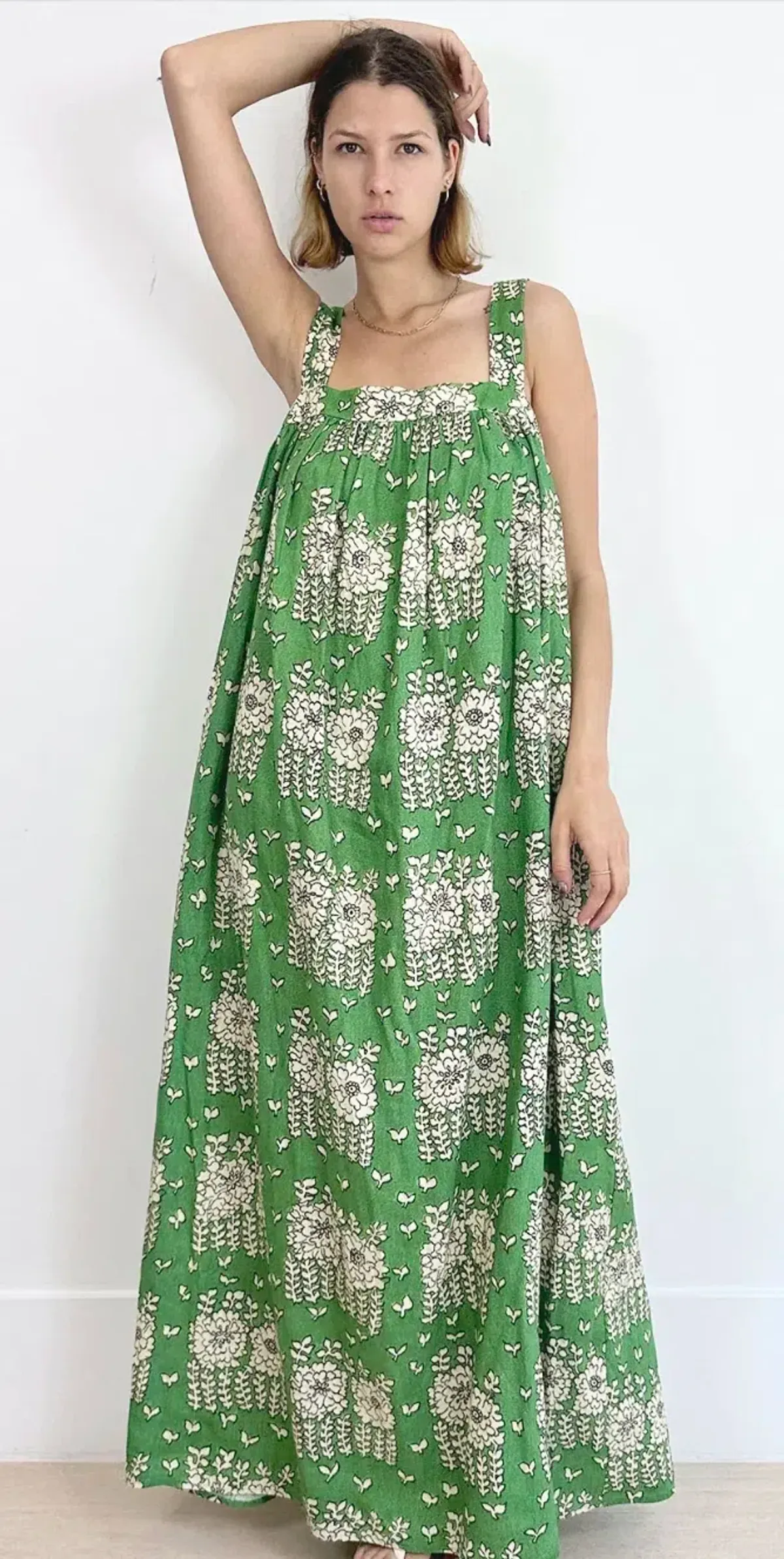 Oroton Posie Linen Maxi Dress Green Floral Size 8 - Image 3