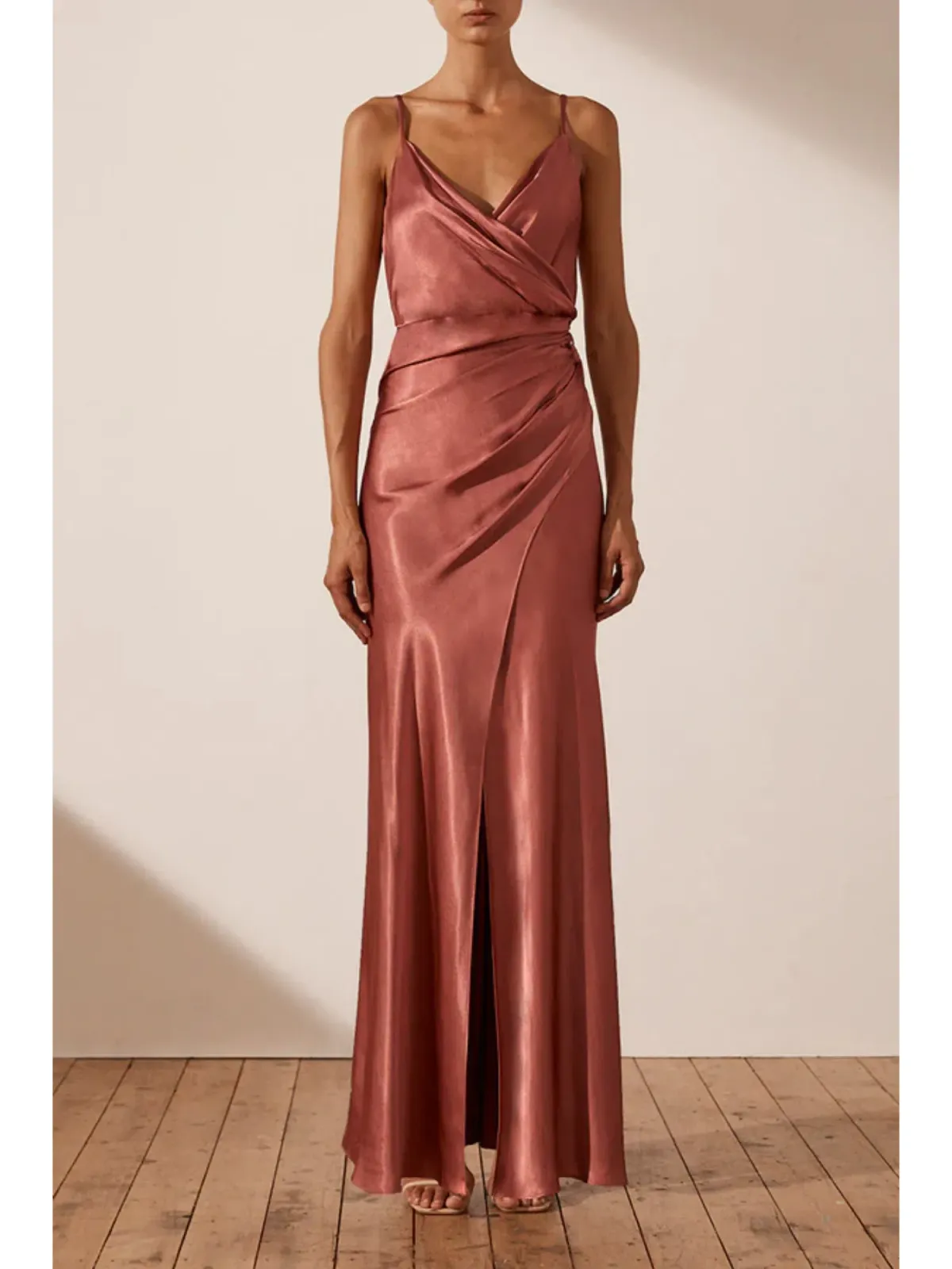 Shona Joy La Lune Cross Draped Maxi Dress in Terracotta Size AU 10 - Image 1