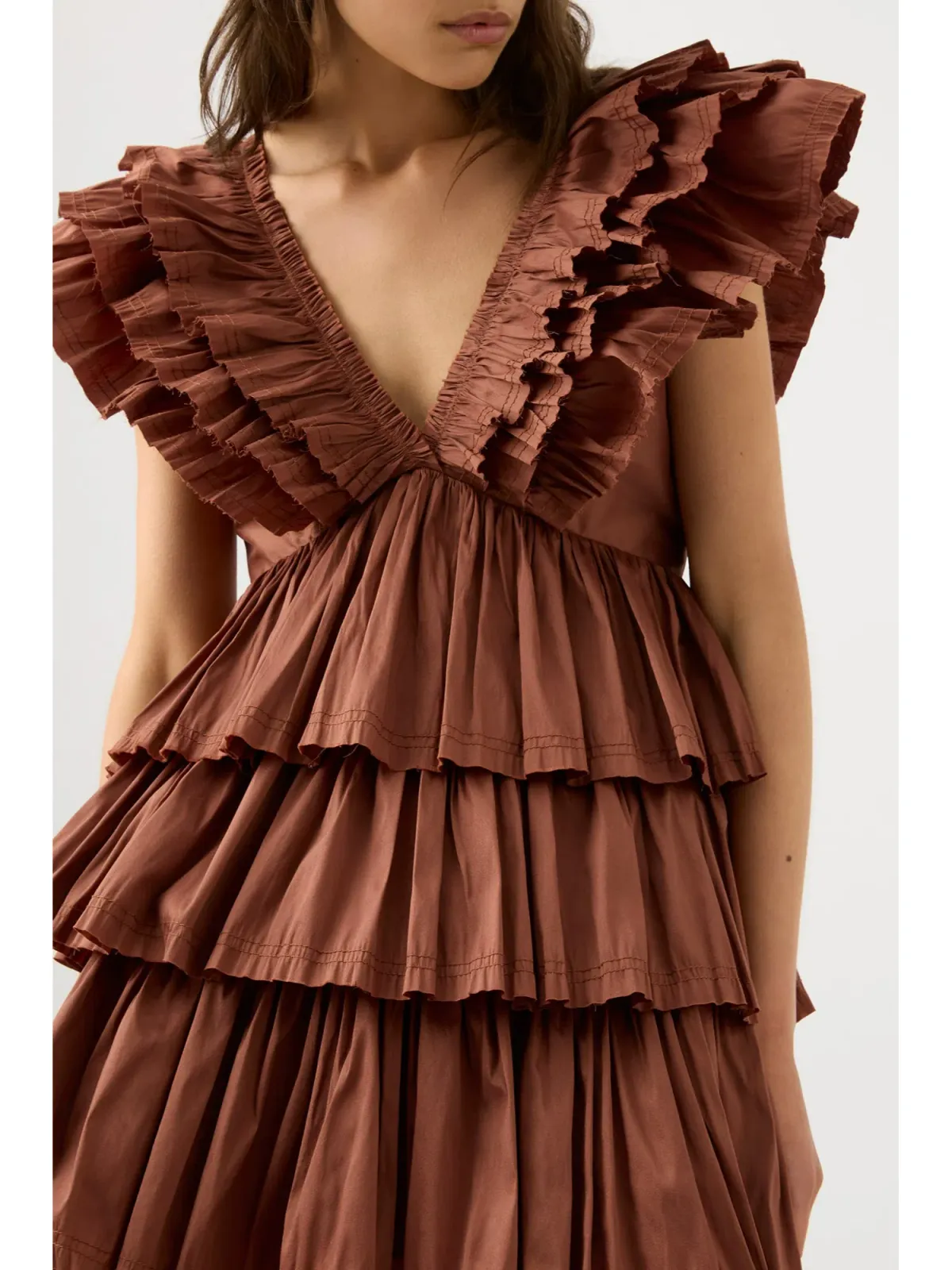 Aje Rhythmic Frilled Mini Dress Coffee Size AU 14 - Image 2