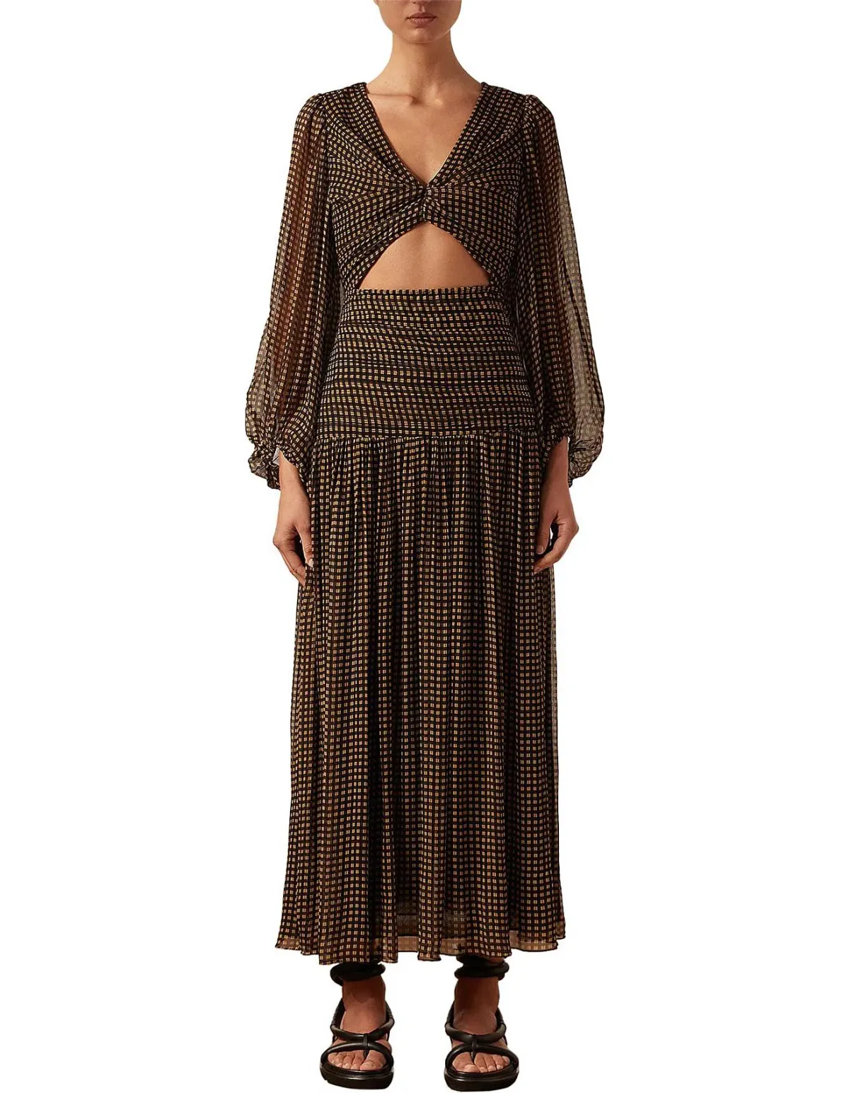 Shona Joy Sofia Ruched Cut Out Midi Dress Print Size 10 - Image 1
