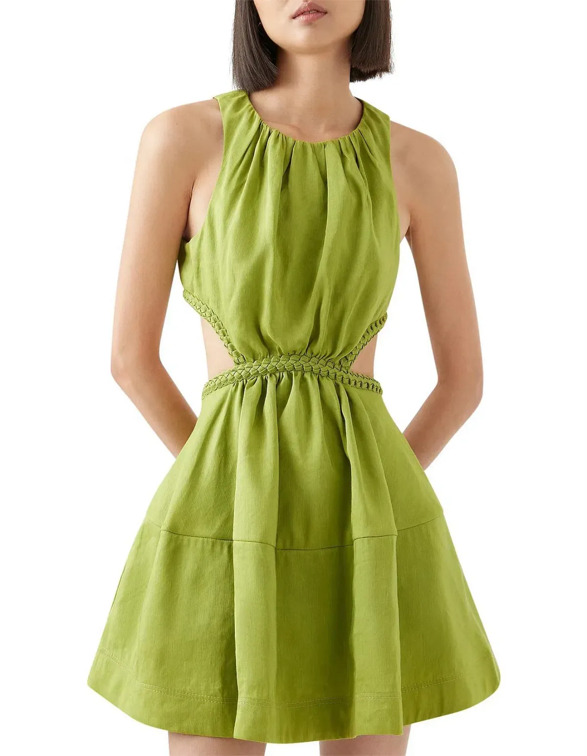 Aje Voyage Braided Cut Out Mini Dress Verdant Green Size 8 - Image 2