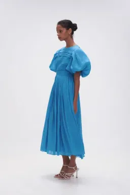 Aje Sylvia Pintuck Midi Dress Azure Blue Size 8 for rent on The Volte - image 4