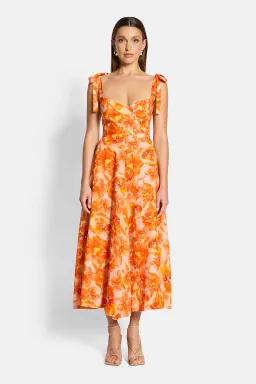 Sofia The Label Genevieve Midi Dress in Orange Bloom Size 8 for rent on The Volte - image 1