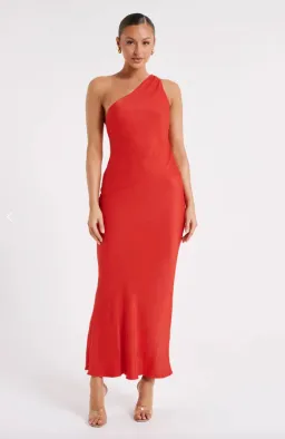 Meshki Alejandra One Shoulder Satin Maxi Dress Red Size L /Au 12 for rent on The Volte - image 1