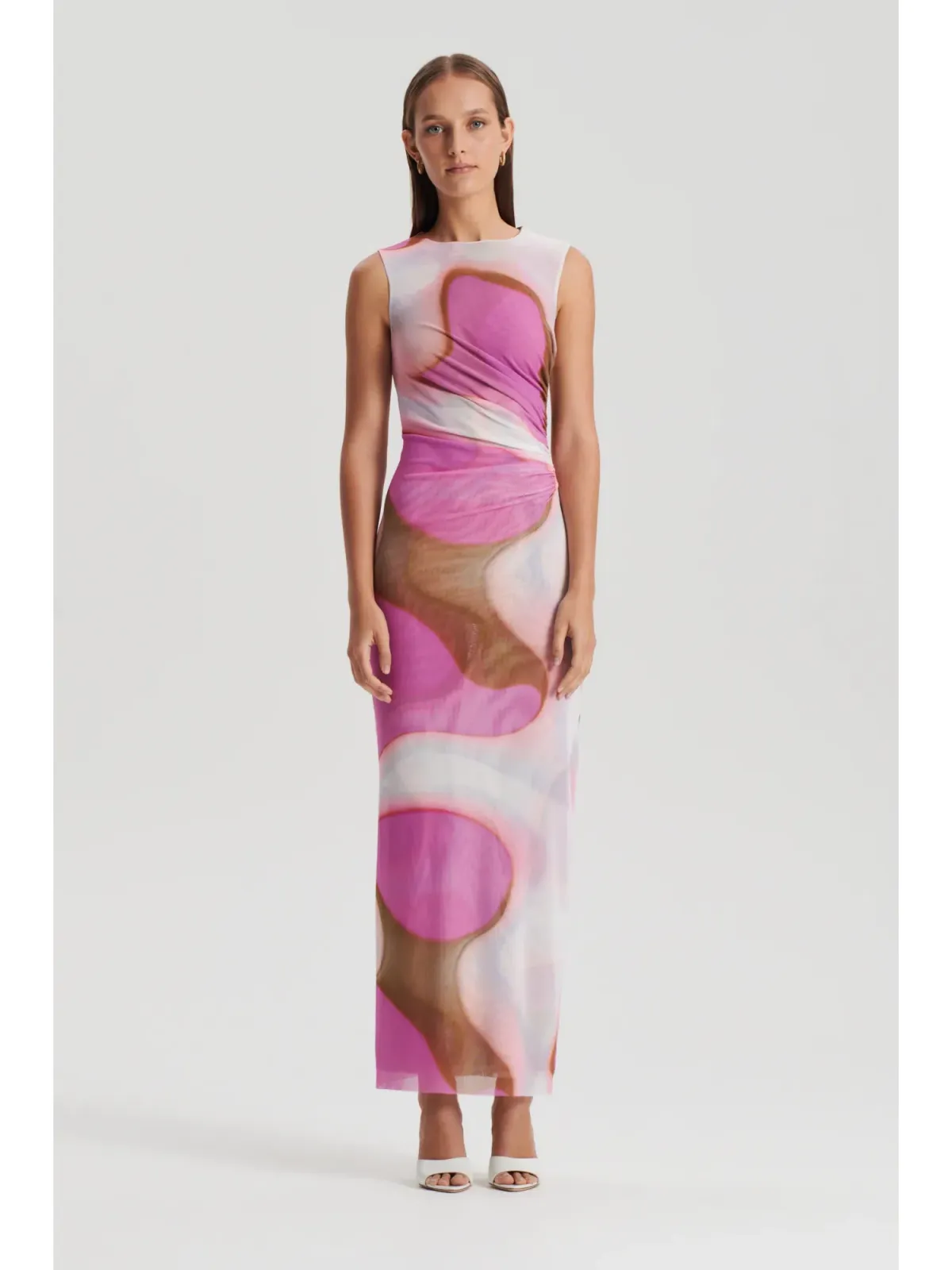 Scanlan Theodore Italian Watercolour Print Dress Pink Tan Size AU 10 - Image 1