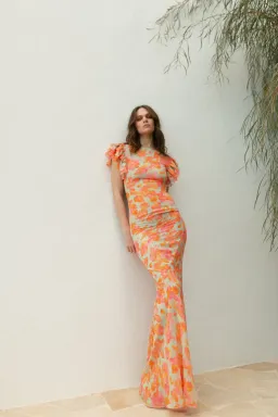 De La Vali Bougainvillea Maxi Dress Chiffon Sage Floral Size 6 for rent on The Volte - image 3
