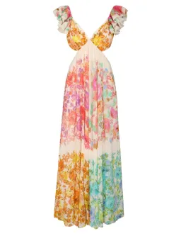 Zimmermann Raie Cut Out Ruffled Printed Silk-Chiffon Midi Dress Multi Floral Size 4/ AU 16 for rent on The Volte - image 3