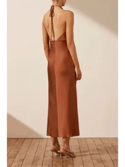 Shona Joy Luxe Cross Front Halter Midi Dress Mocha Size AU 12 for rent on The Volte - image 4