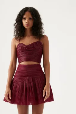 Aje Laurier Wave Cropped Top and Laurier Wave Mini Skirt Set Burgundy Size AU 8 &  10 for rent on The Volte - image 2