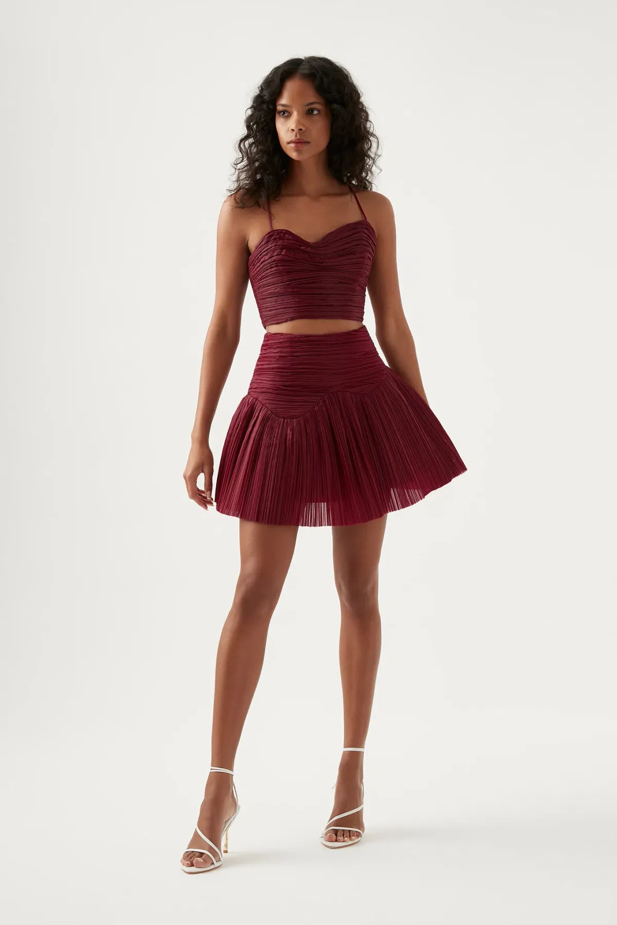 Aje Laurier Wave Cropped Top and Laurier Wave Mini Skirt Set Burgundy Size AU 8 &  10 - Image 1