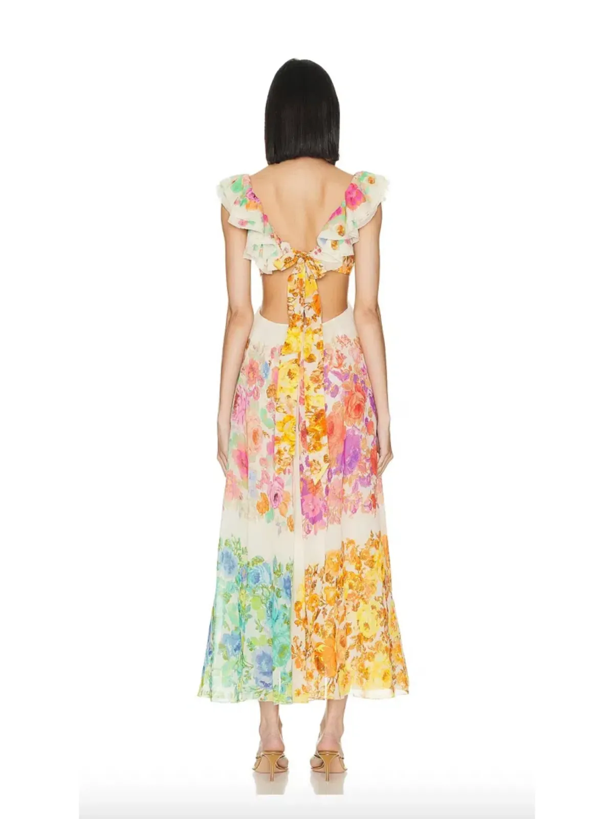 Zimmermann Raie Frill Shoulder Midi Dress Multi Floral Size 1/AU 10 - Image 3