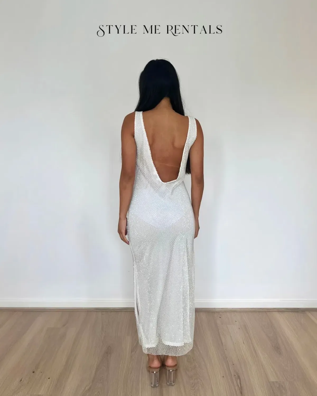 SLA the Label Gigi Diamanté Midi Dress White Size M / AU 10 - Image 3