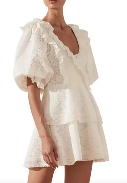 Shona Joy Ackley Broderie Frill Puff Sleeve Mini Dress White Size 12 for rent on The Volte - image 2