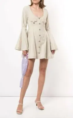 Alice McCall Lost Together Linen Bell Flared Sleeves Mini Dress in Oatmeal Size 10 for rent on The Volte - image 3