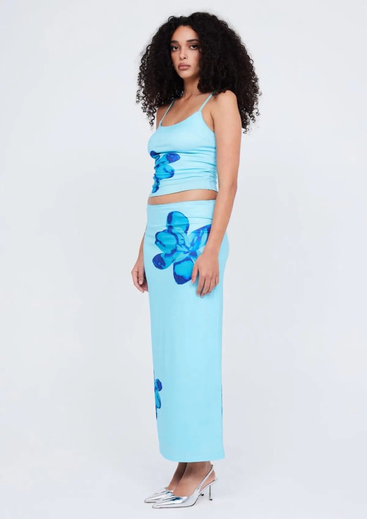 Benni Paradise Cami Top Size 8 & Slip Skirt Size 12 Set Flower Bomb Blue - Image 2