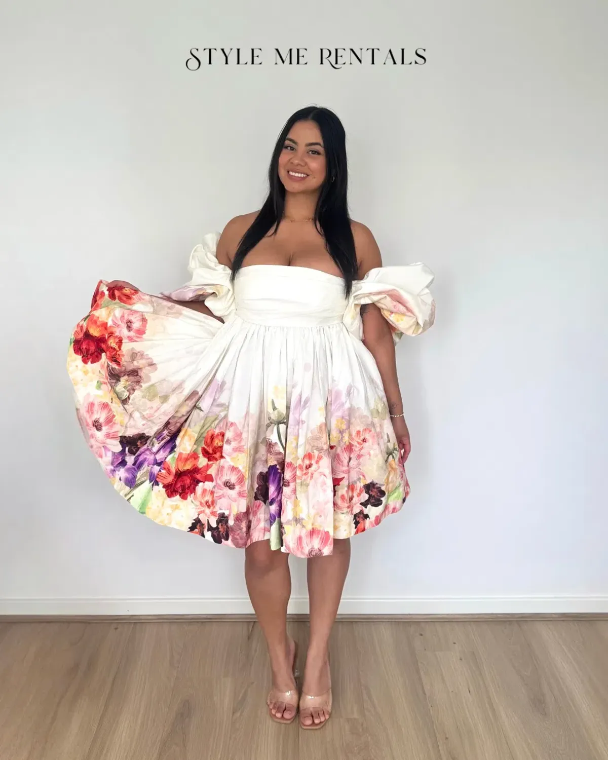 Leo Lin Eloise Puff Sleeve Mini Dress Cascade Floral Print Size 12 - Image 3