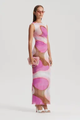Scanlan Theodore Italian Watercolour Print Dress Pink Tan Size 6 for rent on The Volte - image 2