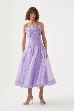 Aje Horizon Pintucked Midi Dress Lilac Size 10 for rent on The Volte - image 1
