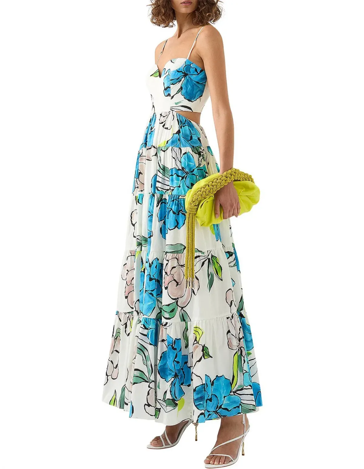 Aje Botanical Tiered Maxi Dress Cool Camelia Blue Floral Size AU 8 - Image 3