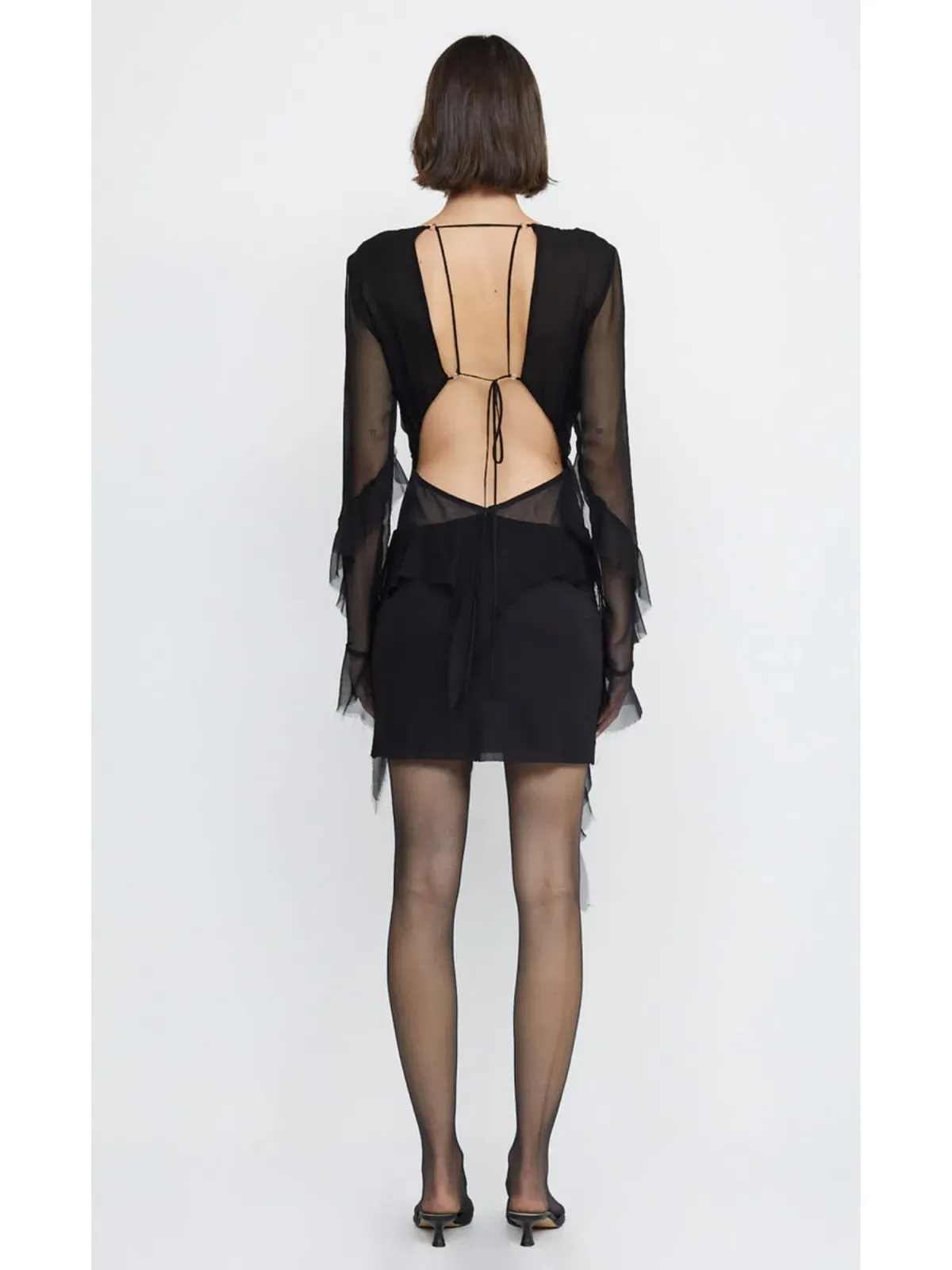 Bec & Bridge Aurelie Frill Long Sleeve Mini Dress Black Size AU 6 - Image 3