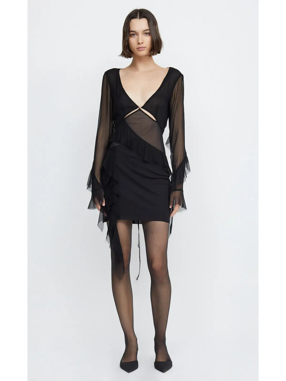 Bec & Bridge Aurelie Frill Long Sleeve Mini Dress Black Size AU 6 - Image 1