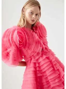 Aje Armour Ruffle Mini Dress Pink Size AU 14 for rent on The Volte - image 2
