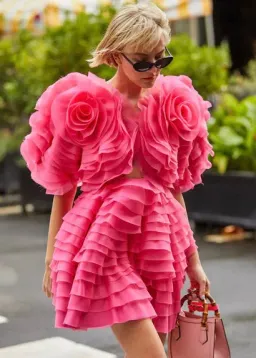 Aje Armour Ruffle Mini Dress Pink Size AU 14 for rent on The Volte - image 4