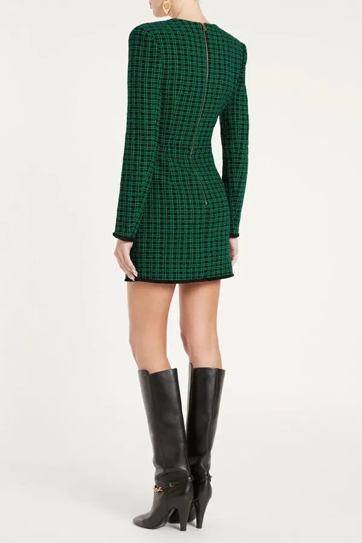 Rebecca Vallance Becca Checked Bouclé Tweed Mini Dress in Green Size 8  - Image 2