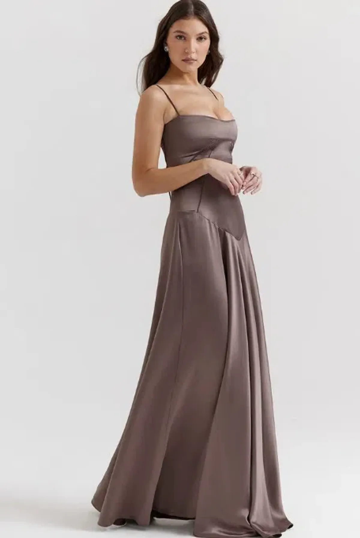 House Of CB Anabella Lace Up Corset Silk Maxi Dress Smoke In Size S/Au 8 - Image 2