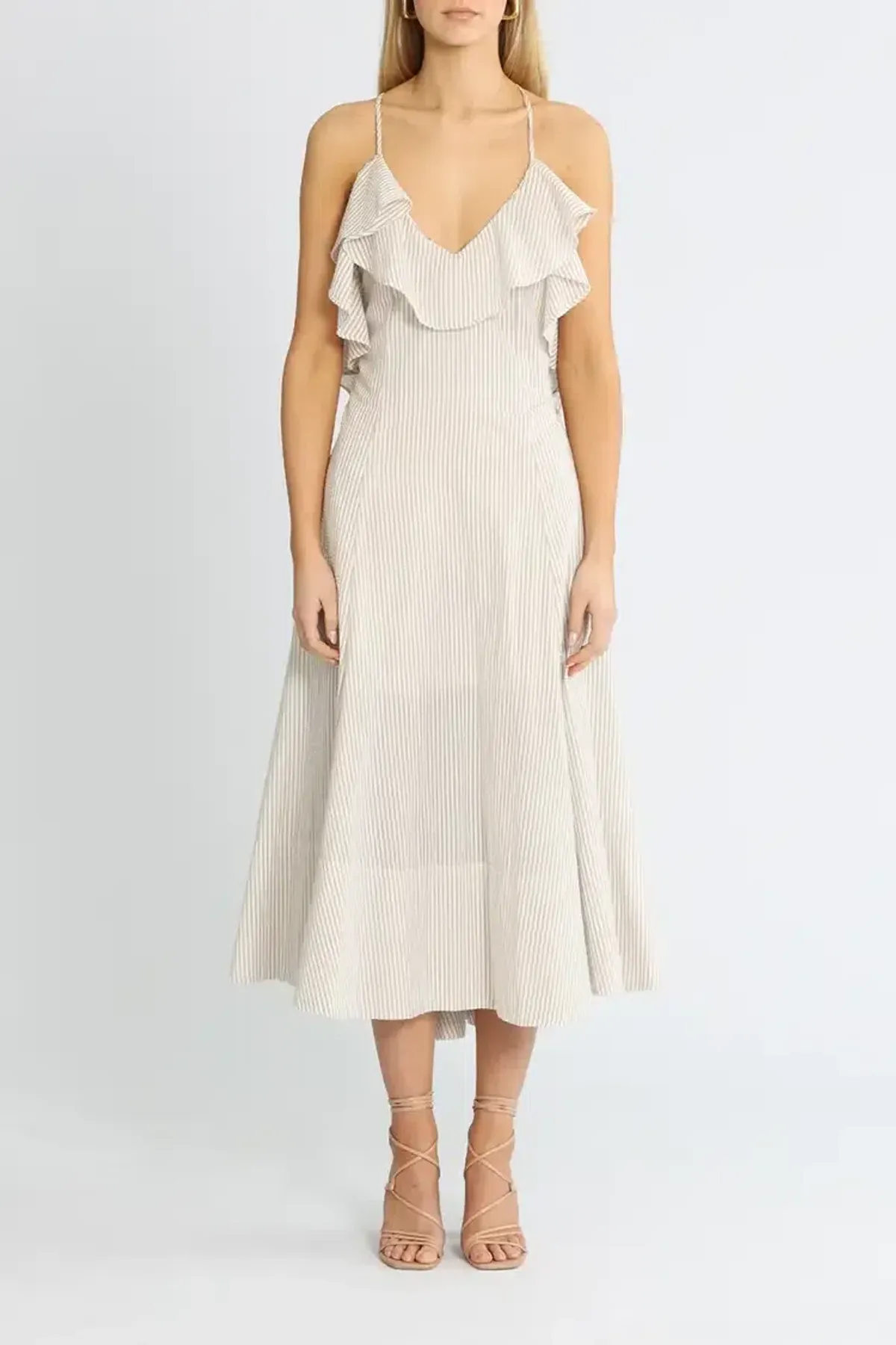 Shona Joy Sabina Cross Back Midi Dress Cream Size 6 - Image 1