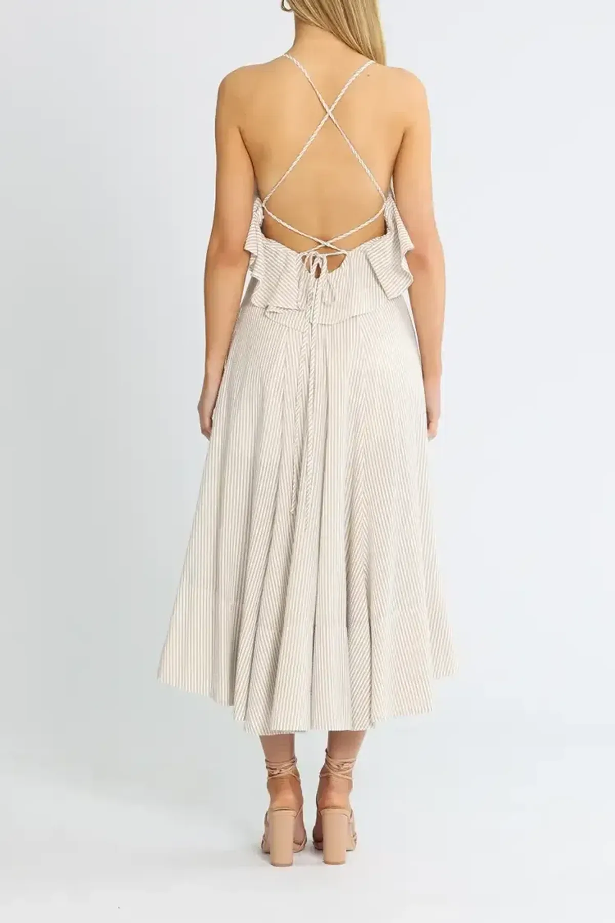 Shona Joy Sabina Cross Back Midi Dress Cream Size 6 - Image 3