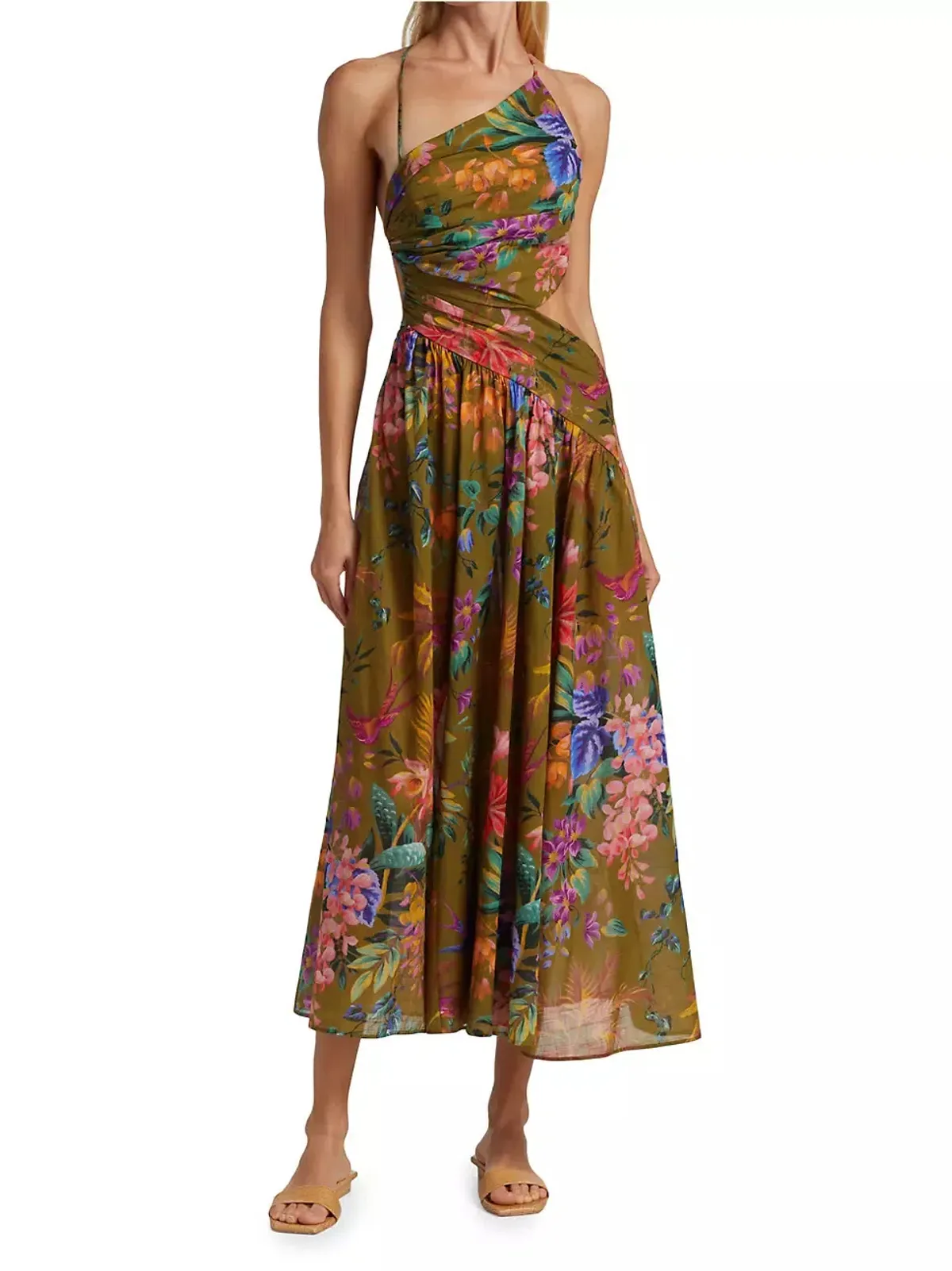 Zimmermann Tropicana Asymmetric Dress Khaki Floral Size 1 / AU 10 - Image 1