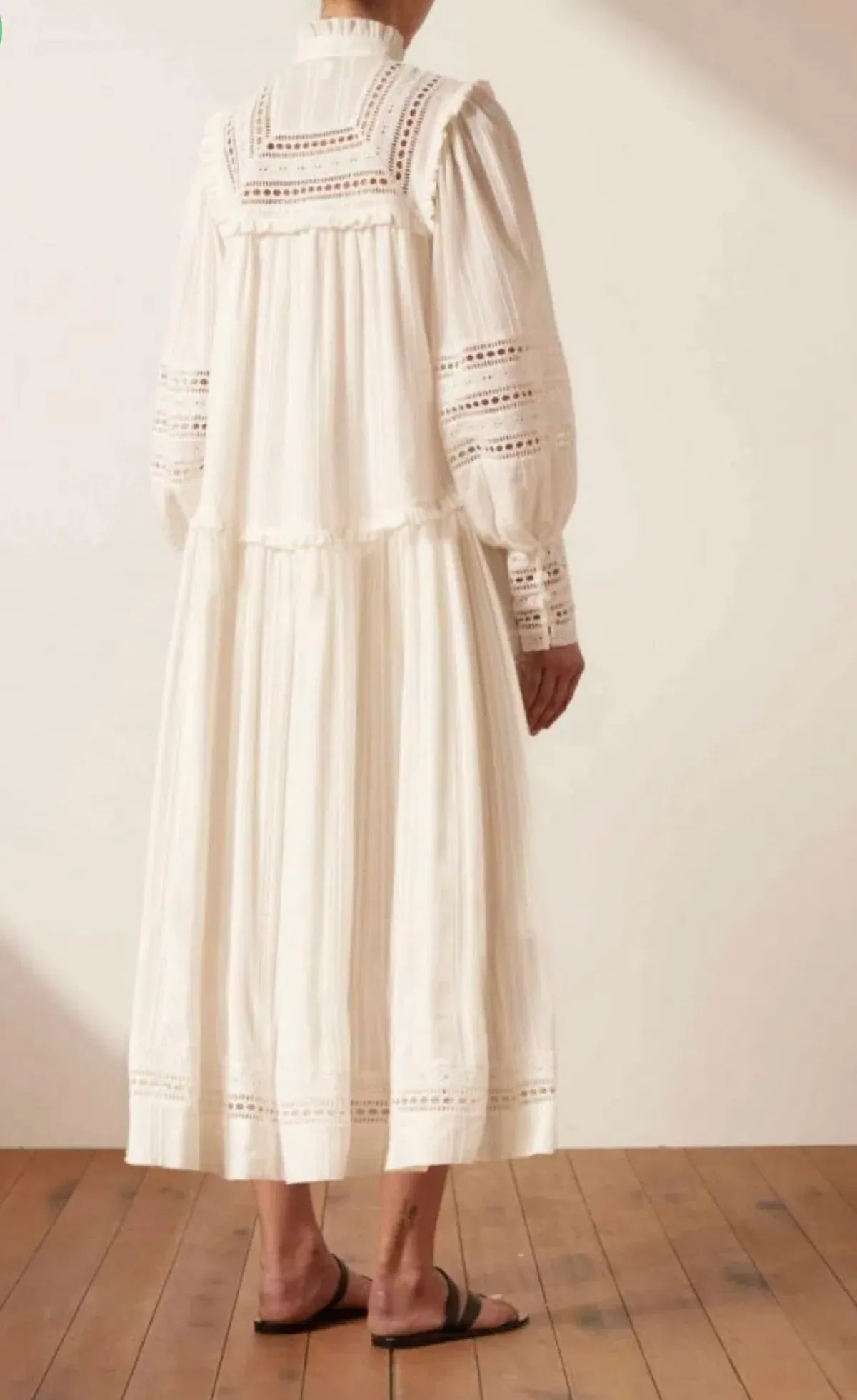 Shona Joy Lucia Balloon Sleeve Frill Midi Dress in Ivory Size 12 - Image 4
