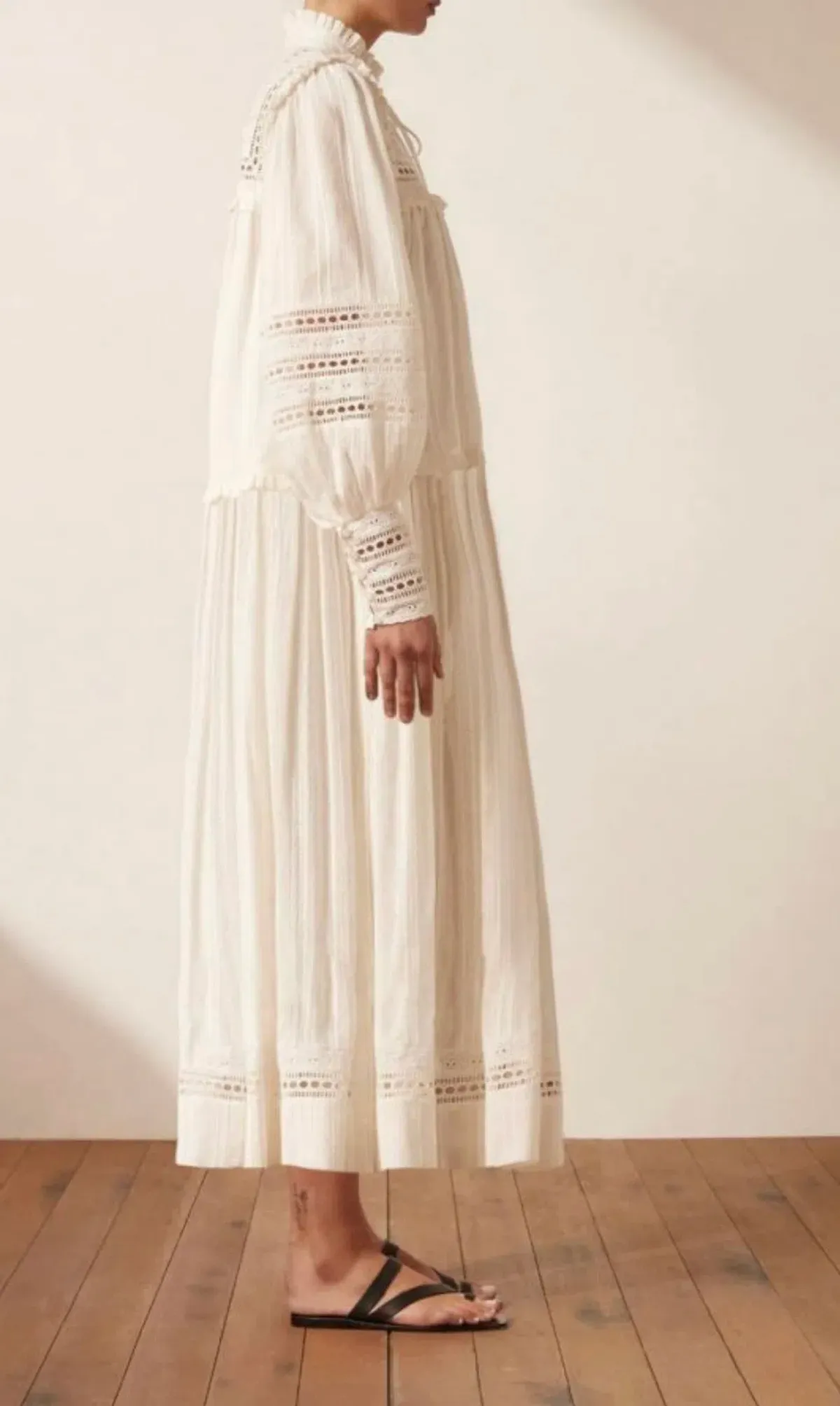 Shona Joy Lucia Balloon Sleeve Frill Midi Dress in Ivory Size 12 - Image 3