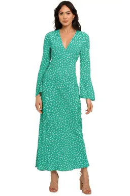 Rixo London Arielle Flared Sleeve Midi Dress Green Floral Size 14 for rent on The Volte - image 4