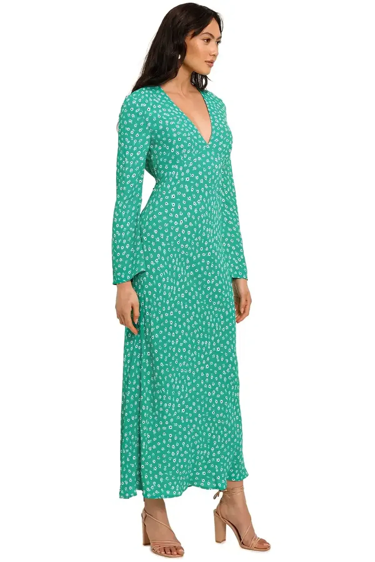 Rixo London Arielle Flared Sleeve Midi Dress Green Floral Size 8 - Image 2
