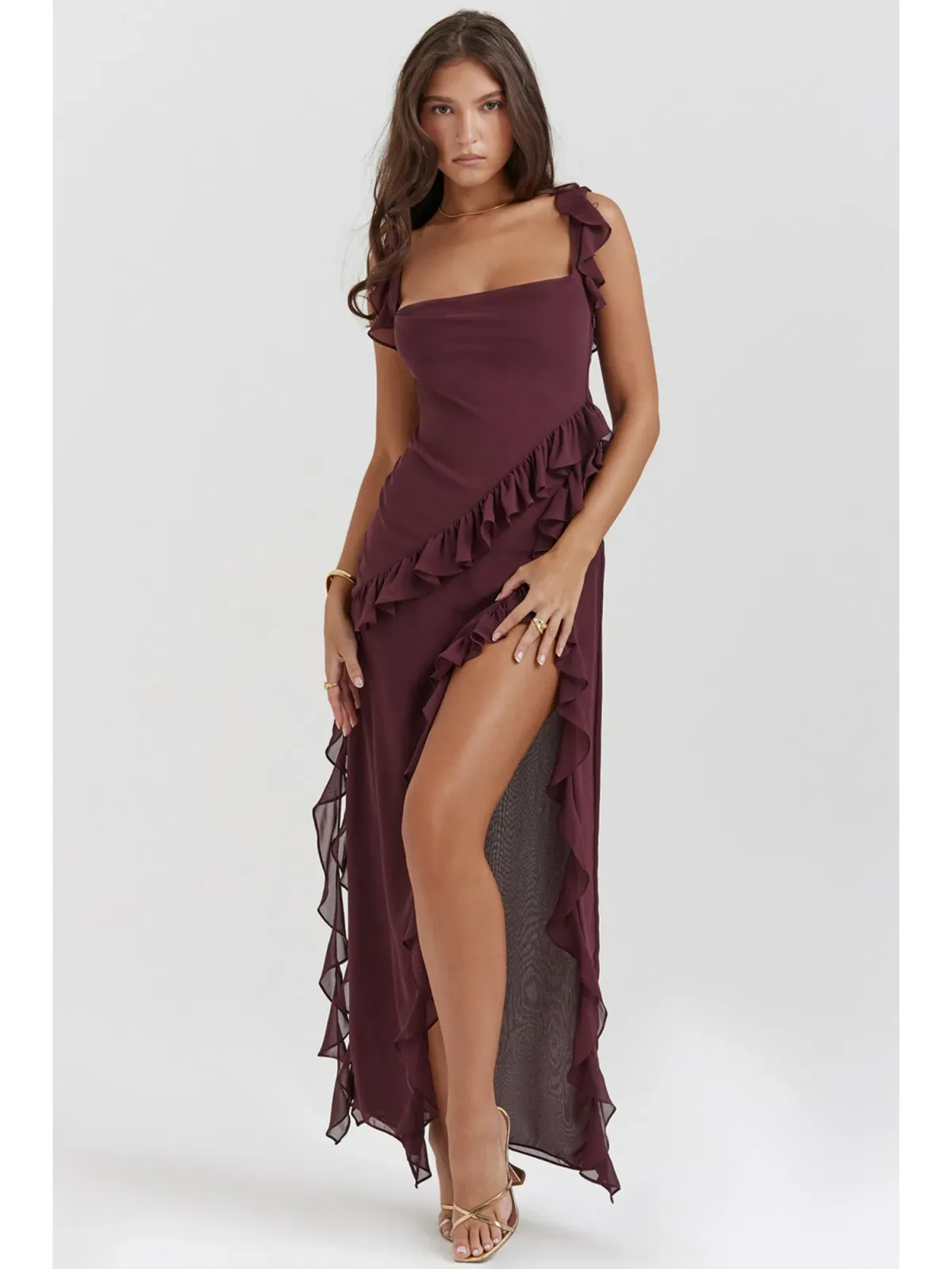 House Of Cb Ariela Ruffle Maxi Dress Mulberry Size S / AU 8 - Image 2