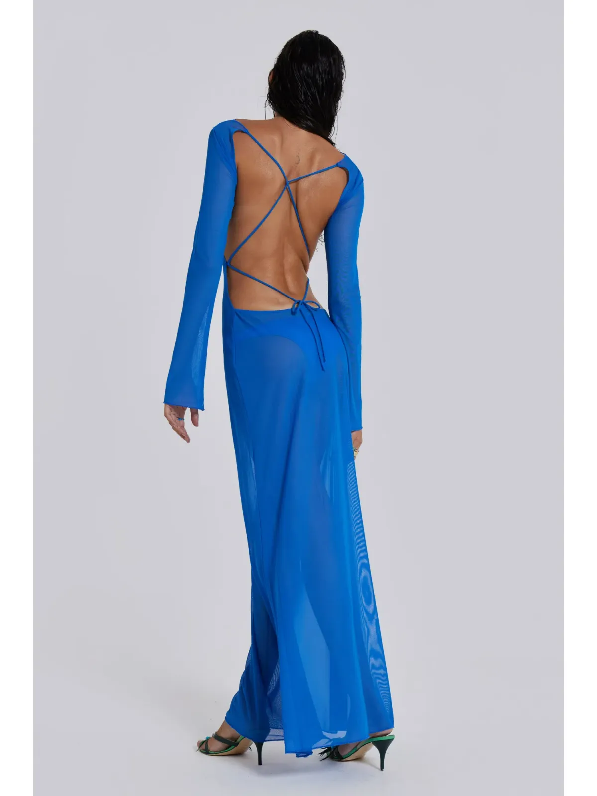 Jaded London Ziva Sheer Maxi Dress Blue Size Small / AU 8 - Image 3