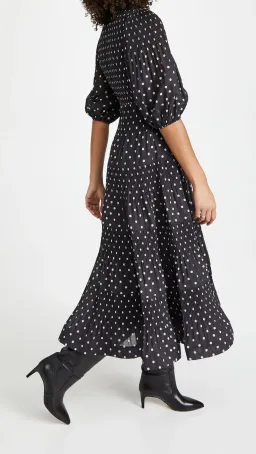 Zimmermann Pleated Long Sleeve Midi Dress in Black & Pearl Polka Dot Size 2 / AU 12 for rent on The Volte - image 2