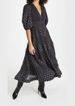 Zimmermann Pleated Long Sleeve Midi Dress in Black & Pearl Polka Dot Size 2 / AU 12 for rent on The Volte - image 1